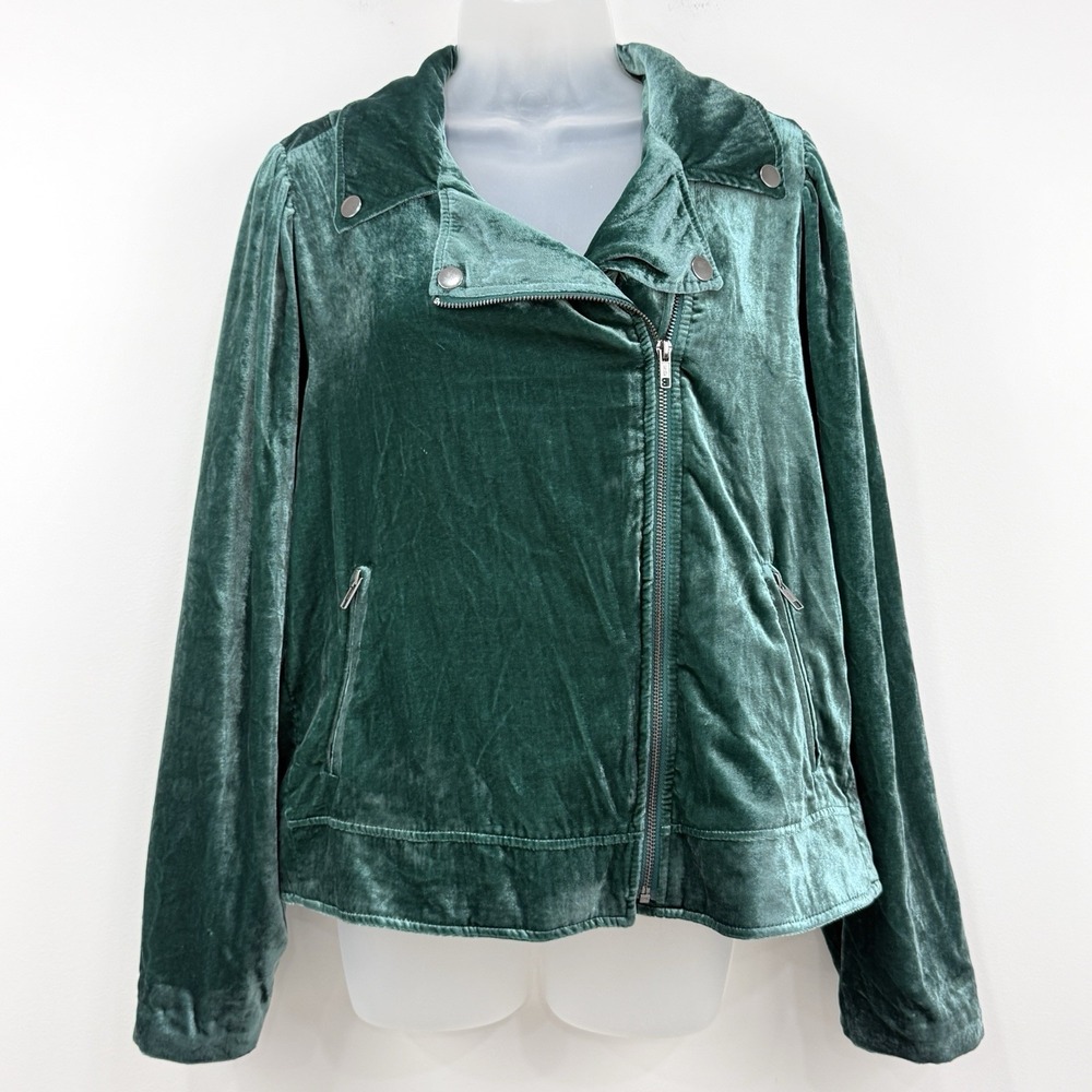 Torrid Velvet Moto Jacket Womens 2X Emerald NWT Glam Stretch Asymmetric Zip